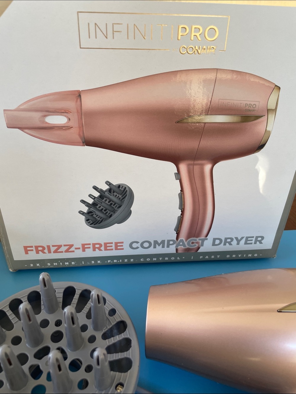 Conair Infinitipro Compact Hair Dryer in Rose Gold – Frizz-Free Styling